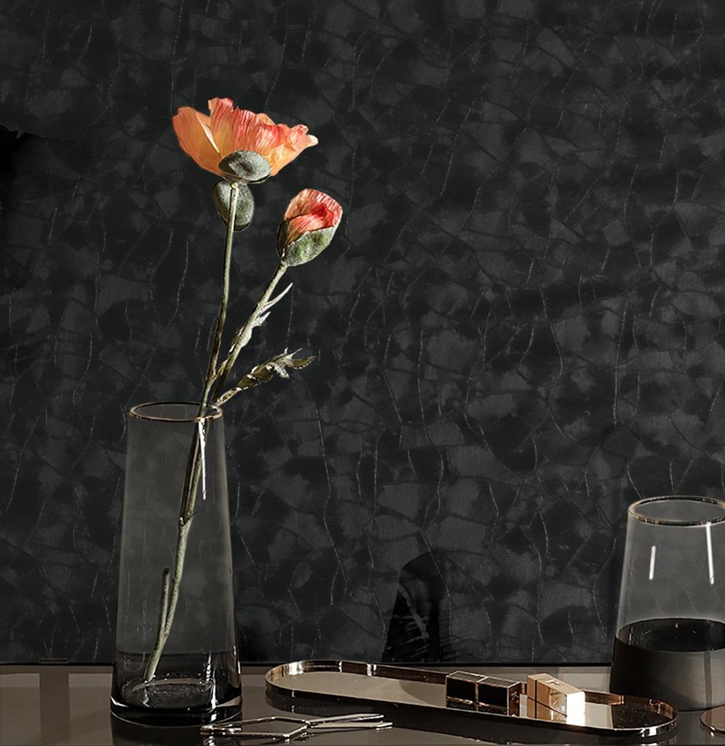 CiCiwind Black Textured Peel and Stick Wallpaper Embossed Self Adhesive Removable Decoral Contact Paper for Walls Covering Bedroom Living Room 15.7"78.7"