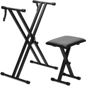 Keyboard Stands and Bench Set,Double-X Keyboard Stand Adjustable & Portable Digital Piano Stand with Locking Straps