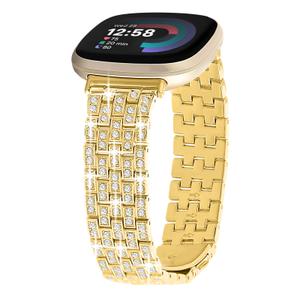 Alociaga Bing Bands Compatible for Fitbit Versa 4/Sense 2/Versa 3/Sense Band, Women Jewelry Diamond Rhinestone Replacement Metal Band for Fitbit Smartwatch