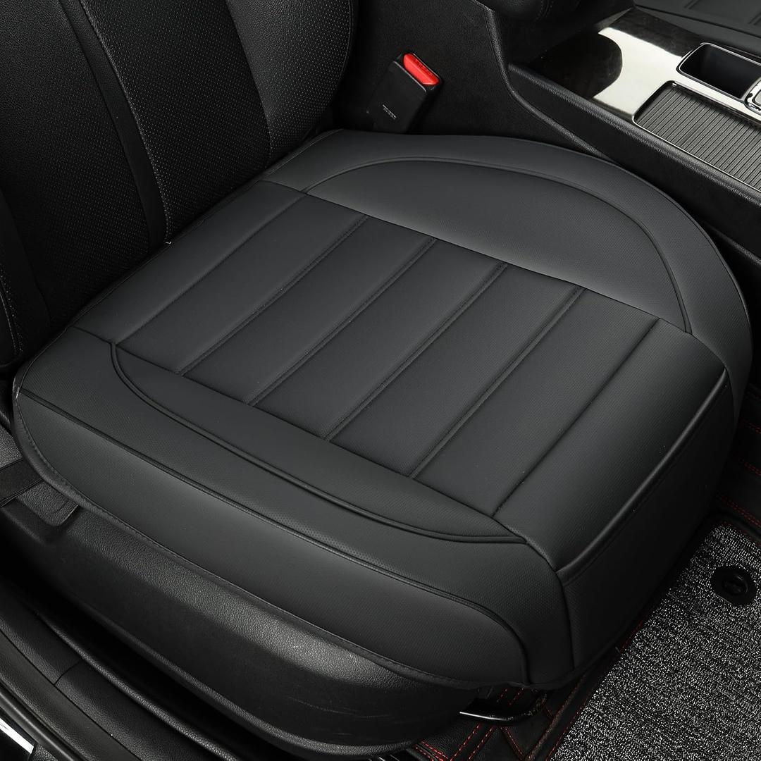 1 Pack Leather Front Car Seat Covers,Bottom Seat Covers for Cars,Driver Car Seat Cushion Cover,Luxury Seat Protectors,Waterproof,Full Wrap,for Most Vehicles,Sedan,Truck,SUV(Black)