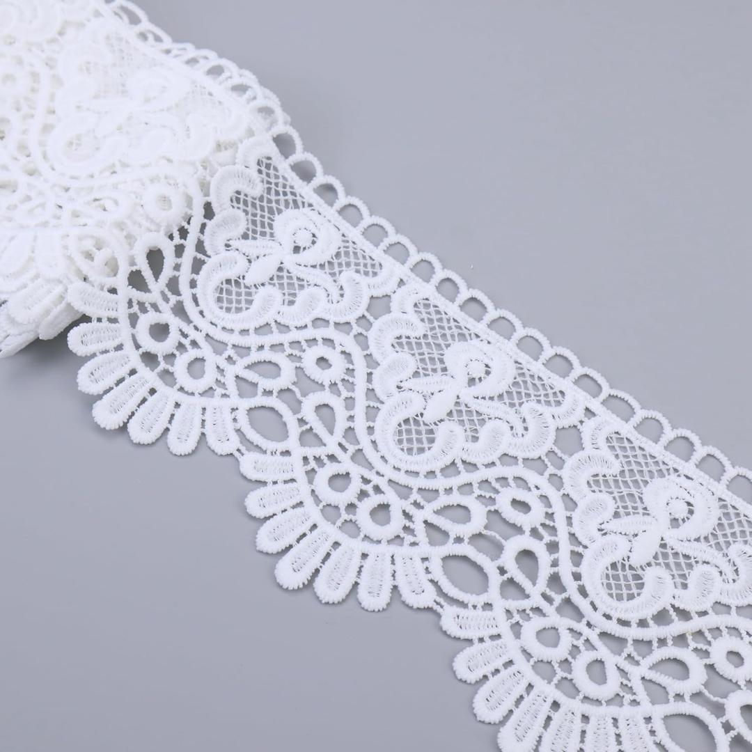 White Venice Lace Trim 6Yards Wide Lace Ribbon Crown Embroidered Trim for Sewing Crafts, Wedding Dress Embellishment, Home Decor