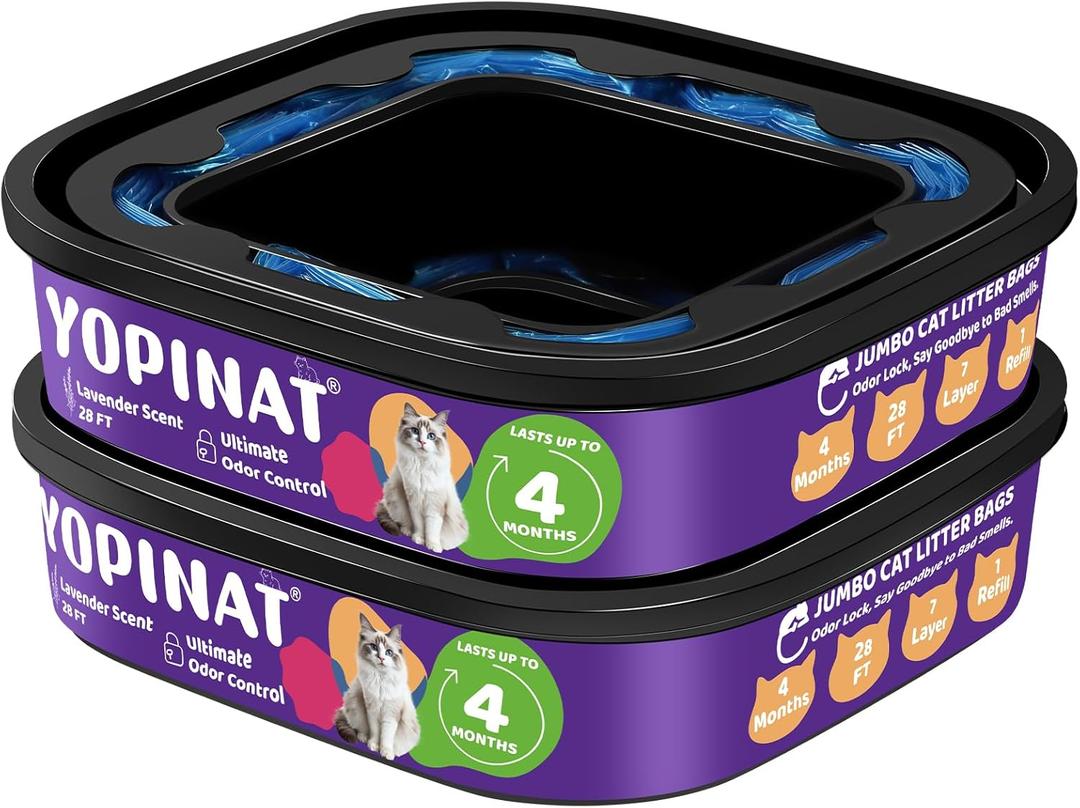 Jumbo Square Refill Bags for Cat 2 Pack - Total 56FT Lasts Up to 8 Months - Superior Odor Control for Dog Poop Cat Litter Bags - Pet Waste Refill Bags Fits Pet Genie and Litter Genie Pails