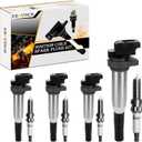 Pack 4 UF667 Ignition Coil & Spark Plug - Compatible with BMW 228i 320i 328i 428i 528i X1 X3 X4 X5 Z4 xDrive GT Gran Coupe GC - 2.0L - Replaces # 65830571 150480053