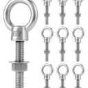 QWORK Threaded Eyebolts, 10 Pack 3/8" x 2" Long 304 Stainless Steel Marine Grade Shoulder Eye Bolt