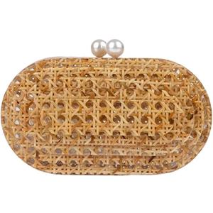Women Acrylic Rattan Clutch Purse Rattan Woven Evening Bag Wedding Party Purse Summer Beach Wicker Shoulder Handbag