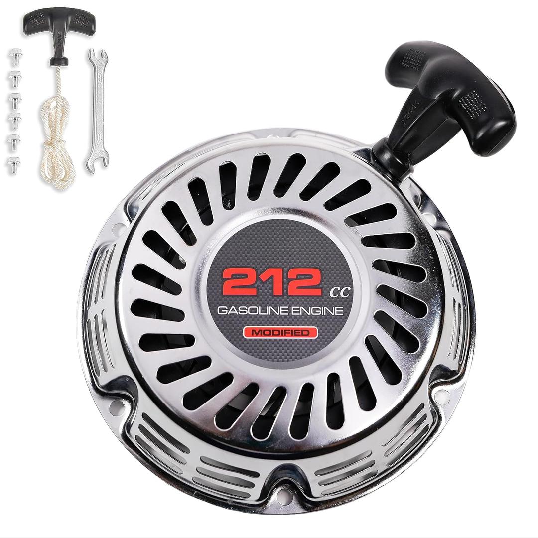 JMCHstore Brilliant Chrome Pull Start Recoil Starter Assembly for Predator 212 Coleman B200R CT200U EX 200cc Mini Bike, KT196 Go Kart Pull Cord Start Honda 6.5HP GX160 196 Hisun Engine Tao Motor