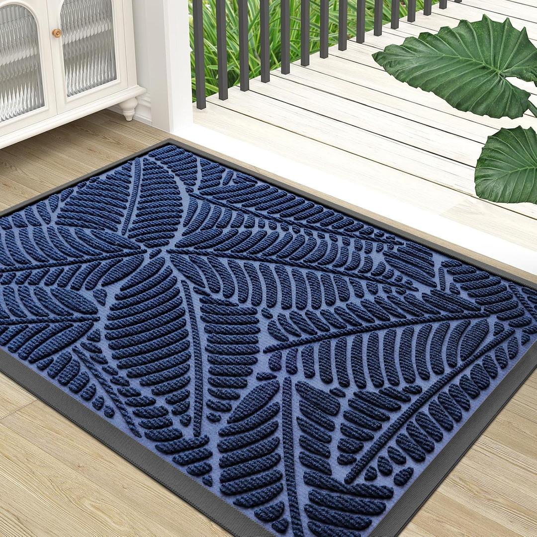 Colorxy Waterproof Doormat, Sturdy Natural Rubber Front Indoor Mat, Non Slip Low Profile Indoor Outdoor Door Mats, Stain and Fade Resistant Floor Mat, Easy Clean Patio Entrance Mat, 36''x24'', Navy