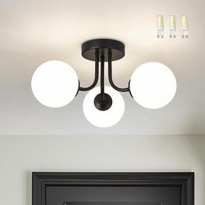 3-Globe Black Flush Mount Ceiling Light in a Modern Farmhouse Design is Ideal for Living Rooms, Bedrooms, or Dining Rooms. Model:CKCL4845-3W-BK(Bulb Incl)