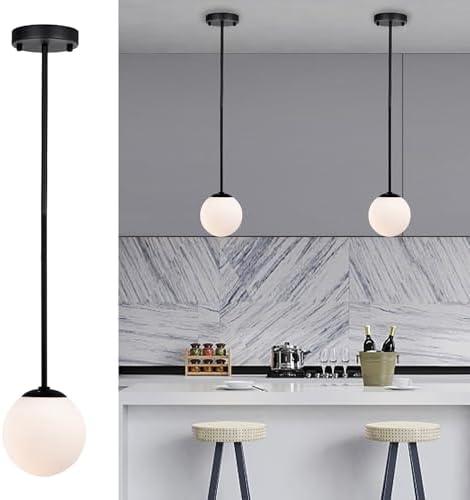 Mid Century Globe Pendant Light Fixture with Frosted Glass 150mm Matte Black Pendant Lights for Kitchen Island Modern Island Lights