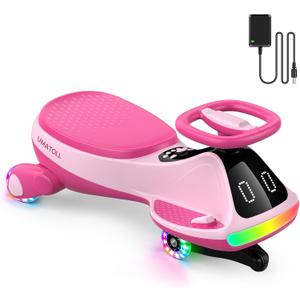 Umatoll 12V Electric Wiggle Car for Kids with Pedal, Display, Rechargeable Battery, LED Light, Bluetooth, Light-Up Wheels, Anti-Rollover, 2 Speeds, Ride on Toys, Birthday Gifts for Age 3+, 150Lbs, Small