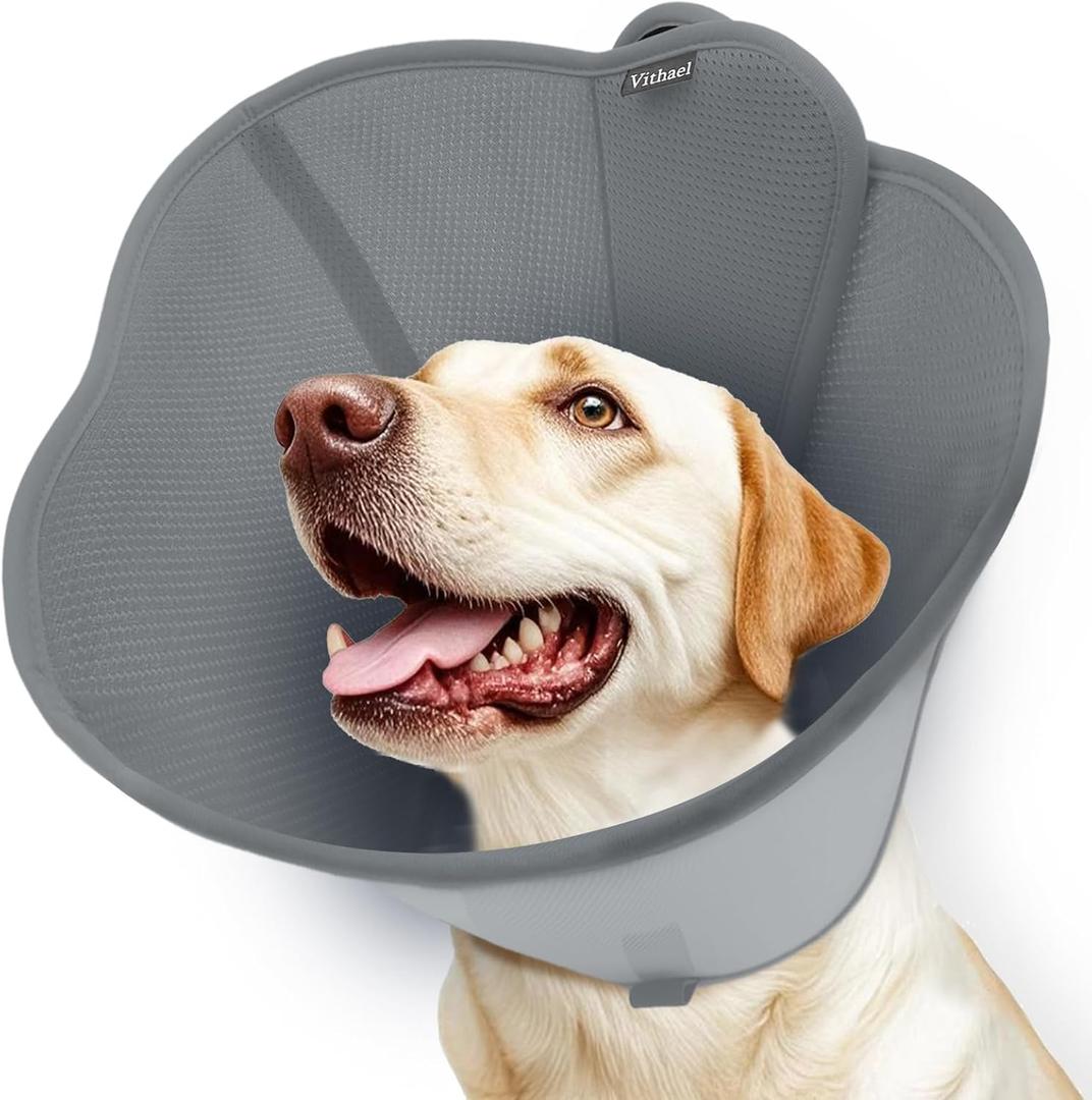 Upgraded Dog Cone Collar for Dogs, Soft Dog Cone with Double-Layer Design, Adjustable Pet Recovery Collar for Dogs After Surgery, Elizabethan Collar (XL, Grey) 