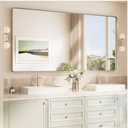 TokeShimi 72x36 Brushed Nickel Bathroom Wall Mirror Vanity Metal Frame Round Corner Rectangular for Home Decor Living Room Entryway