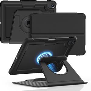 DJ&RPPQ Case for iPad Air 11 Inch M3/M2 (2025/2024), iPad Air 5th/4th Gen (2022/2020),360 Rotating Magnetic Detachable Back case, with Auto Wake/Sleep & Pencil Holder Black