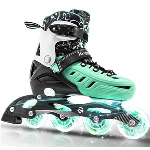 Inline Skates for Kids and Adult, Adjustable Fun Illuminating Skates for Girls, Boys, Women and Men Outdoor and Indoor, Beginner Color Green, Size Large
