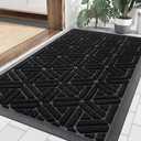 Smiry Front Door Mat Outside Entrance, Heavy Duty Sturdy Natural Rubber Doormat, Trap Dirt and Moisture, Easy Clean Low Profile Mats for Indoor Outdoor Entry, Grid Geometric (29.5x17, Black)