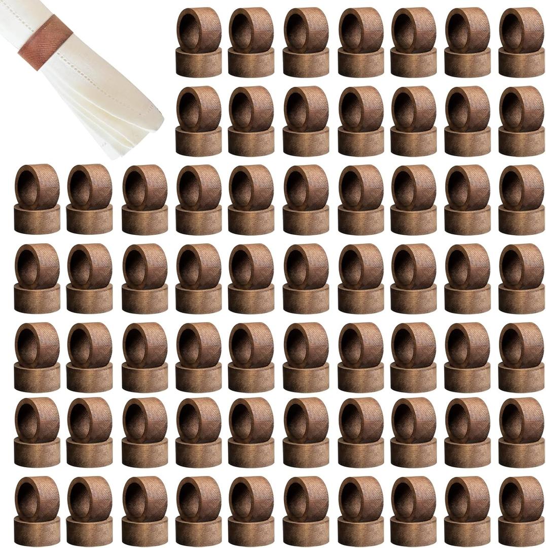 60pcs Wooden Napkin Rings, Handmade Dining Table Napkin Holder, Rustic Wood Napkin Holders Bulk for Weddings, Thanksgiving, Christmas & Events - 2 Inch, Brown