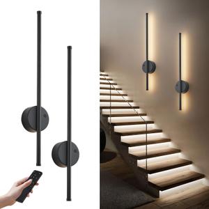 Motion Sensor Battery Operated Wall Sconce Set of Two - Modern Rechargeable Wireless Wall Lights with Remote Control, Dimmable, 3000K/4000K/6000K, Timer for Living Room, Hallway, 23.6 Inch, Black
