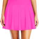 Tempt Me Women High Waisted Swim Skirt Swimsuit Skirted Bottom Athletic Bathing Suit Skirt with Panty (Small, Hot Pink)
