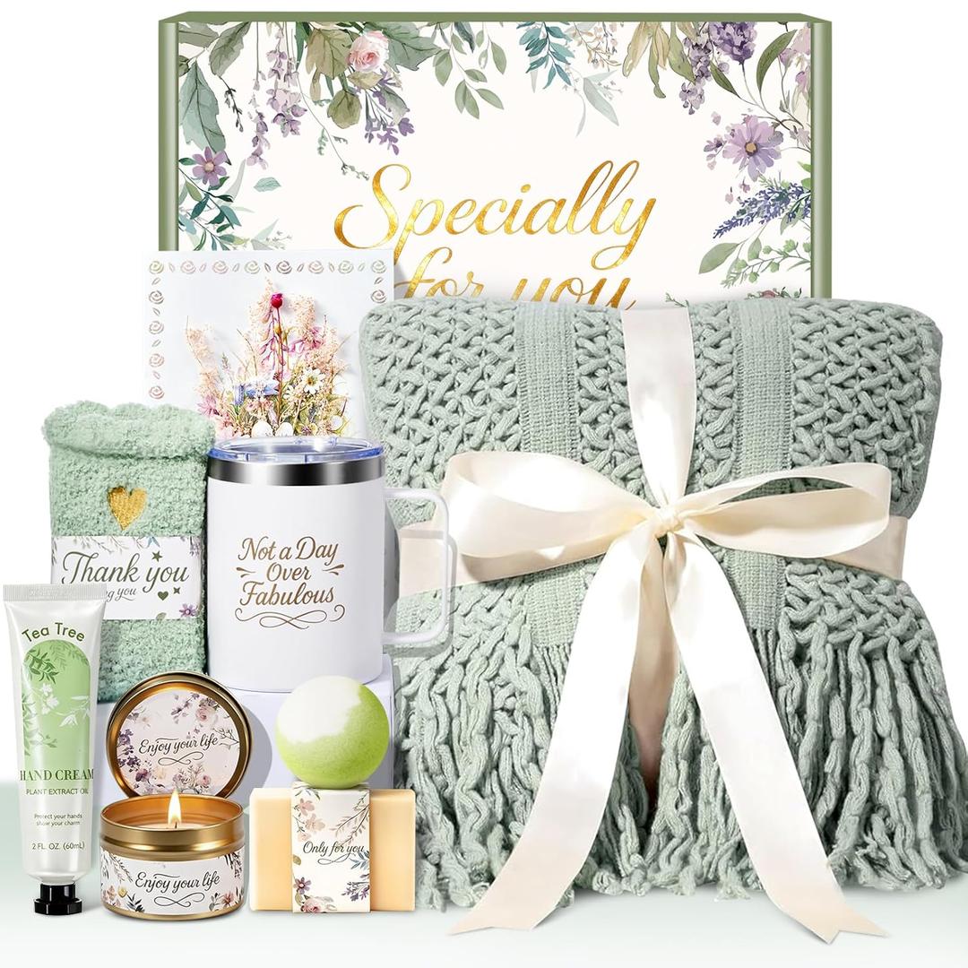 Valentines Day Gifts for Her Mom Wife, Birthday Gifts for Women Spa Care Package, Get Well Soon Gift Baskets Thinking of You Sympathy Gift Box for Friend, Sister, Wife (Sage Green)