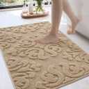 DEXI Bathroom Rug 17x30, Non Slip Washable Bath Mat for Shower Floor, Absorbent Soft Bathmat with Rubber Backing, Plush Fluffy Microfiber Floral Retro Carpet, Beige (1'5" x 2'6" (Rectangular))