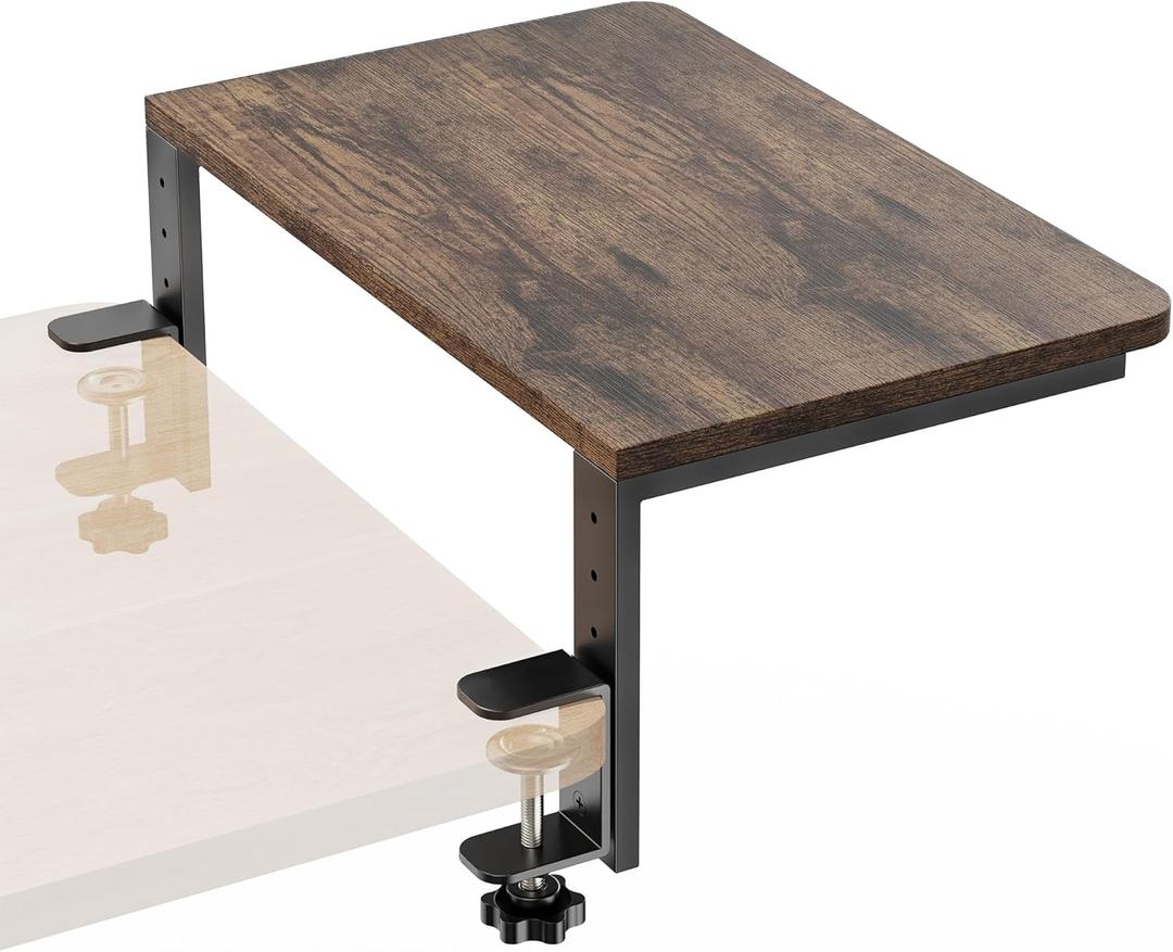 Desk Extender, 15-inch Clamp-On Desk Shelf, Height-Adjustable Desktop Shelf Organizer for Monitors Office and Gaming Accessories, Arm Support Table Extension, 44lbs Heavy Duty, Dark Brown