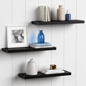 Forbena 24 Inch Long Black Floating Shelves for Wall, Large Wall Shelves for Living Room Decor Bedroom Books, Invisible Wall Mounted Shelves for Bathroom Office Closet TV Shoes - Set of 3