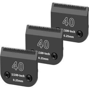 3 Pack 40# Detachable Dog Grooming Steel Blades,Compatible with Andis,Oster A5,Wahl KM-10 Series,Cut Length 1/100" 0.25MM （Black）