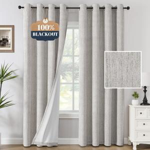 H.VERSAILTEX Blackout Curtains, Chenille Linen Curtains 84 inches Long 100% Blackout Curtains for Bedroom, Textured Linen Look Draperies Grommet with White Liner, 2 Panels, Heather Cloud