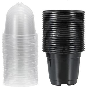 PATIKIL Nursery Pots with Humidity Dome, 20 Sets 3.5" Plastic Gardening Pot Planting Container Cups Plant Starting Pots with Drainage Holes, Black