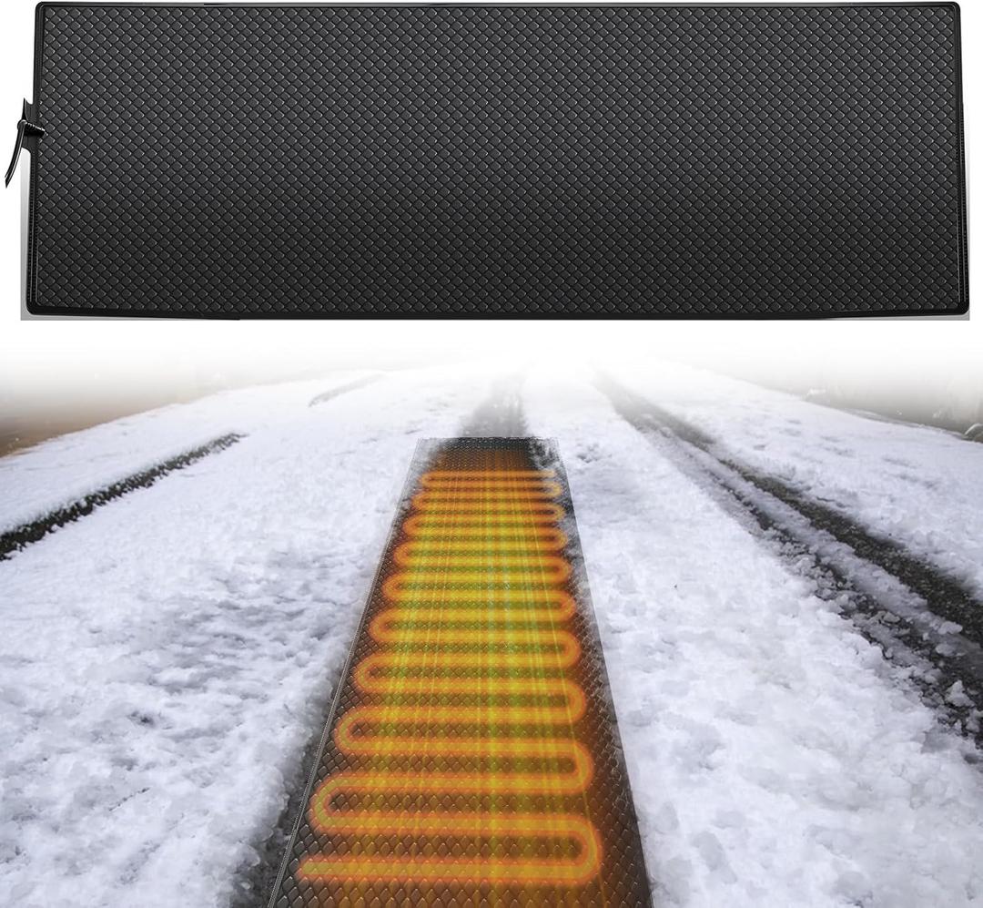 14" x10ft Outdoor Snow Melting Mat,Heavy-Duty PVC Heated Walkway Pad with Anti-Slip Texture,110V 385W for Driveways, Stairs, Roof, Gutter, Patio & Grass  Waterproof (14 Inches x 10 Feet)