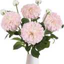 IPOPU 4pcs Artificial Dahlia Flowers Realistic Dahlia Silk Flowers 29" Long Stem Faux Flowers with Buds for Tall Vase DIY Bouquet Home Wedding Decor (Blush Pink)