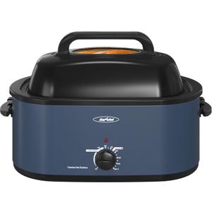Sunvivi Roaster Oven, Electric Roaster Oven with Viewing Lid, 30lb 26-Quart Turkey Roaster with Unique Defrost/Warm Function, Large Roaster with Removable Pan & Rack, Stainless Steel, Blue