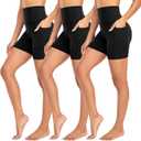 MOREFEEL 3 Pack Biker Shorts Women with Pockets  5" Tummy Control High Waisted Workout Gym Yoga Athletic Shorts (Large-X-Large)