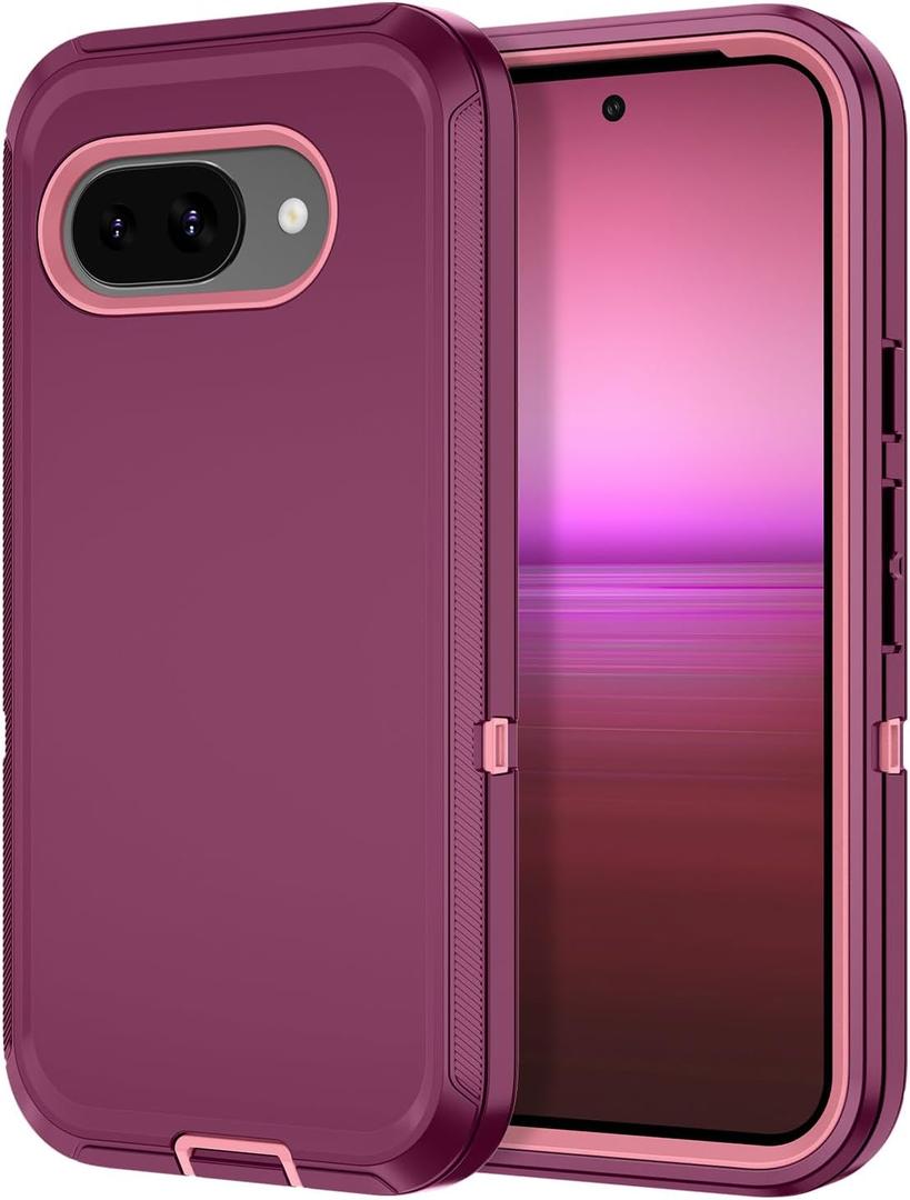 I-HONVA for Google Pixel 9A Case Shockproof Dust/Drop Proof 3-Layer Full Body Protection [Without Screen Protector] Rugged Heavy Duty Cover Case for Google Pixel 9A 6.3 inch,Purple/Pink