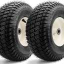 2 Pieces 15x6.00-6 Front Lawn Mower Tires & Wheels - NHS Alloy Steel - for Husqvarna Craftsman, John Deere 100 & D100 Series Riding Mowers and Lawn Tractors - 3" Centered Hub, 3/4" Bushings