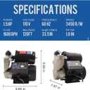 Weeflos 1.5HP Automatic Booster Pump, 1600 GPH Water Pump, 120ft Max Head, Mechanical Pressure Switch, Self-Priming Utility Pump for Shower, Irrigation, Basement, Garden, Pool (1.5HP/120FT)