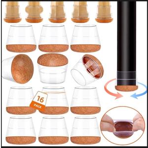 Chair Leg Protectors for Hardwood Floors, Felt Chair Furniture Pads feet Covers for Wood Hardwood Floors Protector, Clear Square Silicone Felt Pads for Smooth Moving 16Pcs (Fit 0.6 "to 0.7")