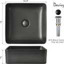 Davivy 14.3'' Matte Black Bathroom Sinks with Pop Up Drain,Square Vessel Sinks,Bathroom Sinks Above Counter,Ceramic Vessel Sink,Square Sink Bowls for Bathroom
