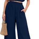 GRECERELLE Two Piece Sets for Women Sleeveless Crop Top Wide Leg Pants Sweat Set for Women Tracksuits 2026 Summer (M)