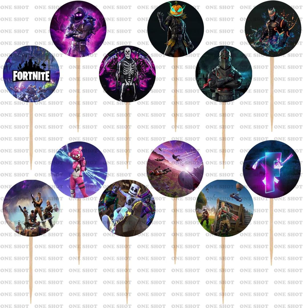 Video Game Cupcake Toppers – Battle Royale Party Cake Decorations