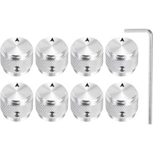 MECCANIXITY 8 Pcs Aluminium Potentiometer Knobs, 1/4"(6mm) IDx5/8(15mm) ODx1/2(13mm) Height Universal Volume Tone Control Knobs for Guitar, Bass, Arrow Indicator, Silver