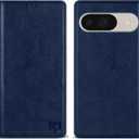 ZZXX for Google Pixel 10/10 Pro Wallet Case with [RFID Blocking] Card Slot Stand Strong Magnetic Leather Flip Fold Protective Phone Case for Google Pixel 10/10 Pro Case Wallet(Blue-6.3 inch)