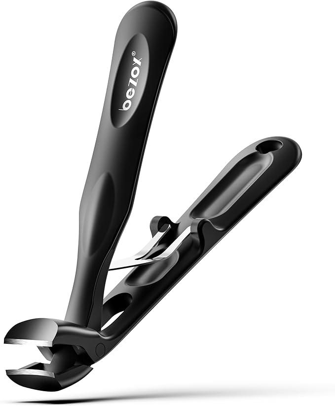 BEZOX Toenail Clippers for Thick Toenails – Long Handle Toe Nail Clippers for Thick Nails for Seniors, Angled Head Heavy-Duty Nail Cutters - Black