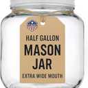 kitchentoolz Half Gallon Mason Jar Wide Mouth with Airtight Metal Lid - Safe for Fermenting Kombucha Kefir - Curing Pickling, Storing and Canning - BPA-Free Dishwasher Safe (1, White Lid)