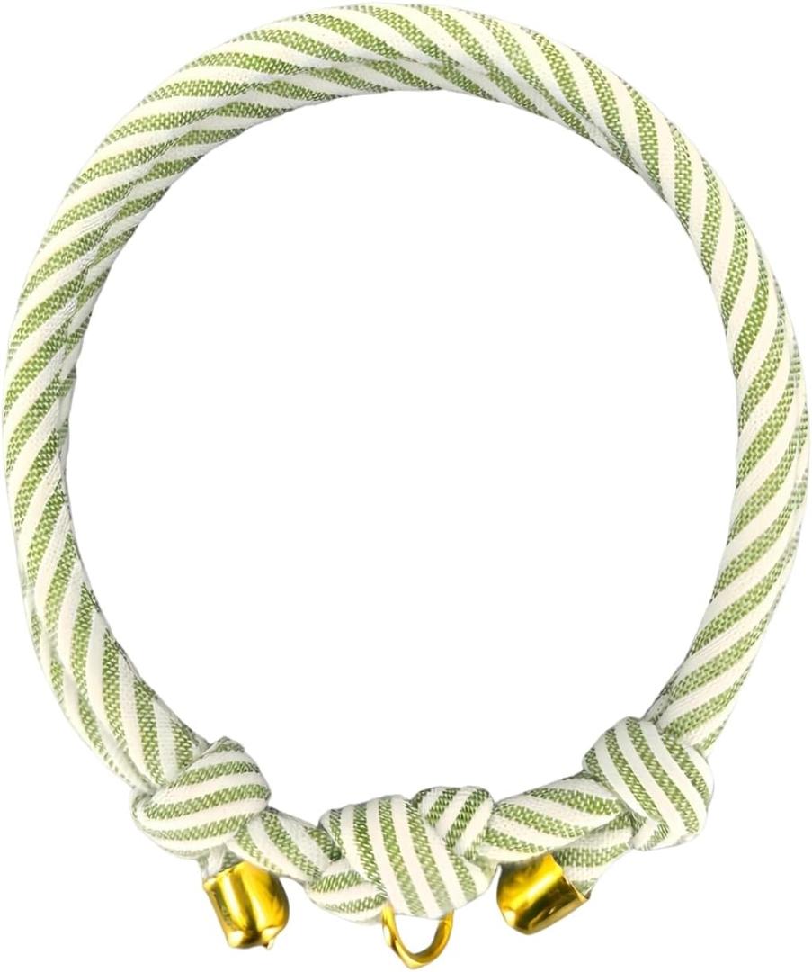 Cute 5mm Thin Cotton Cat Dog Collar  Slip-On Collar for Dogs & Cats with O-Ring, Adjustable No Buckle for Small to Large Breeds, Handmade in California (Green, S/M (6-13"))