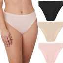 Maidenform Women's Hi-Cut Underwear, Barely There Invisible Look High-Waisted Panty, 3-Pack (Medium, Black/Almond/Sheer Pale Pink)