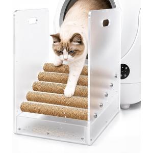 Cat Litter Box Ramp Stairs, 2-in-1 Adjustable Step & Ramp Modes for Senior Cats & Kittens, PP+Sisal Cat Ladder with Litter Catcher for Automatic Litter Box, Easy Clean, White