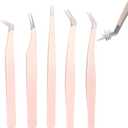5 Pcs Lash Extension Tweezers, Lash Tweezers for Eyelash Extension, Straight and Curved Eyelash Tweezers, For Professional Eyelash Extension Artists, Girls, Women, Beginners