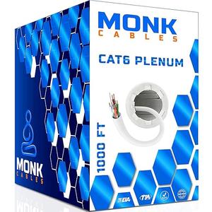 MONK CABLES | CAT6 Plenum Cable 1000ft | UTP, 23AWG, 550MHz | DSX-8000 Certified | Most Certified Cable of The Whole Market (White)