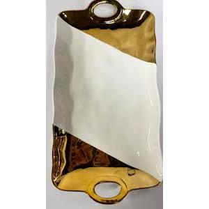 Porcelain Rectangular Serving Platter Tray (Gold)